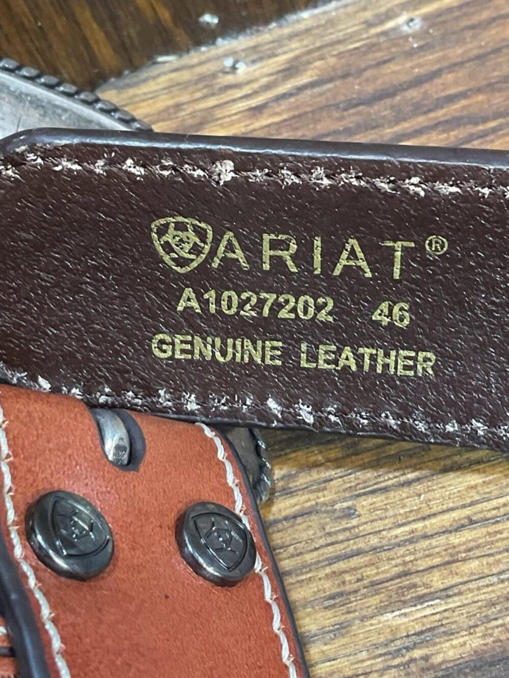 Ariat Men's Western Belt Brown Studded Silver-Tone Buckle Adjustable Size 46 - Picture 11 of 13